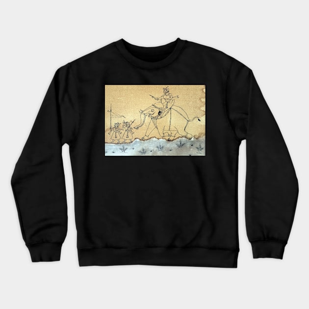 "Hunting time with Elephant" old indian folk art scene | Phad painting Crewneck Sweatshirt by gopalpjoshi